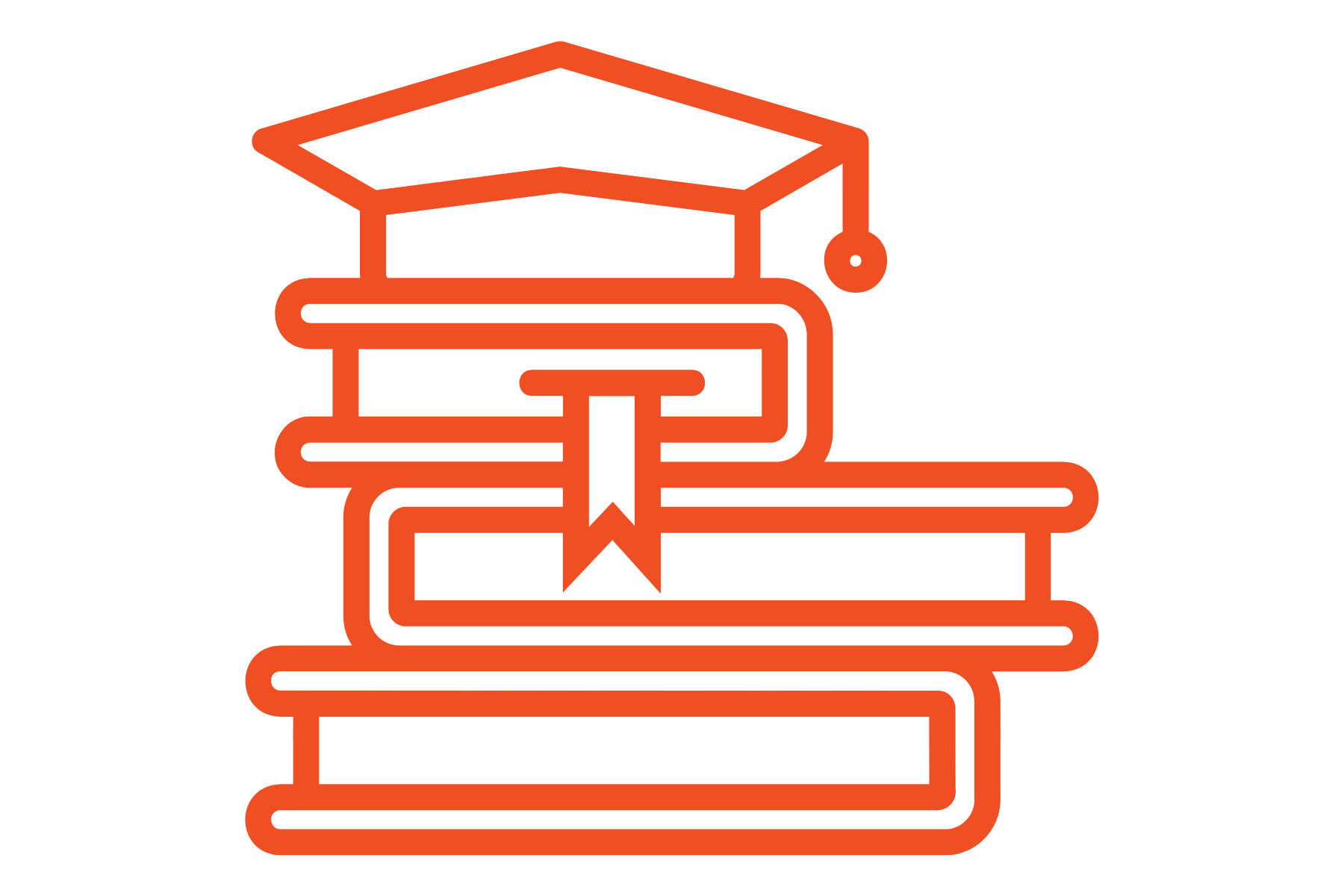 graphic of a stack of books with graduation cap
