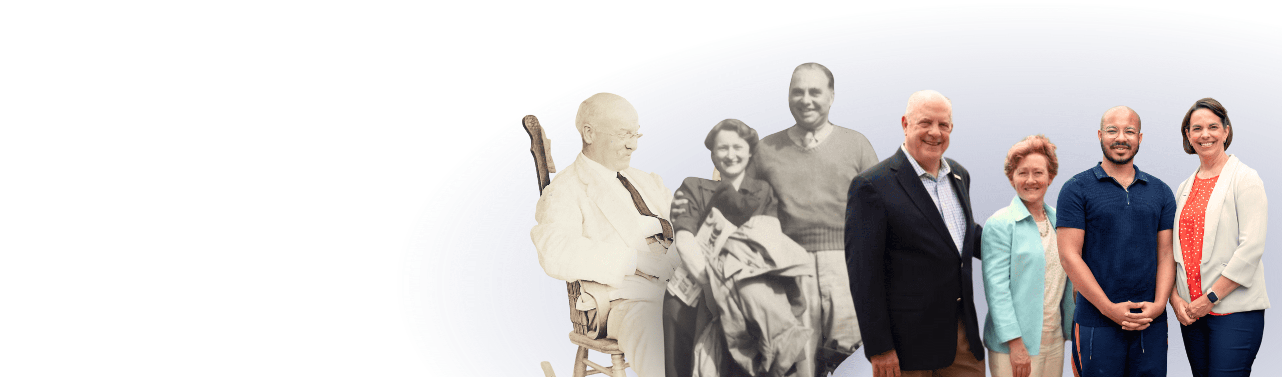 Wyman text above a collage of seven men and women who have led the wyman organization throughout its history